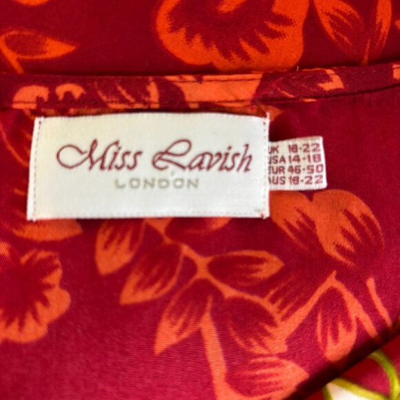 Miss Lavish London Floral Kaftan Maxi Dress One Size Red Pockets V Neck Resort - Picture 7 of 7